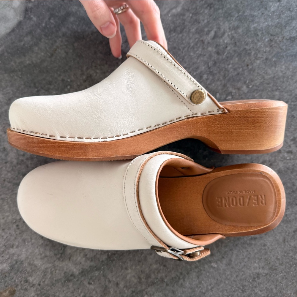Re/Done | White Leather Clog Mules